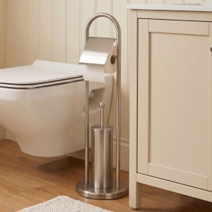 Toilet paper holder with toilet brush, stainless steel, 78 cm