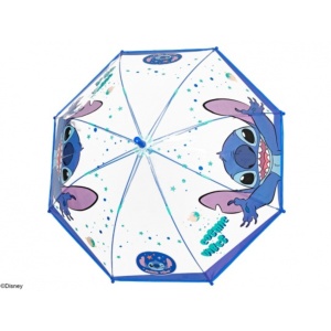 Umbrelă manuală, Perletti, cupolă transparentă POE, model Stitch, sistem antivânt, colecția Lilo & Stitch, 45 cm