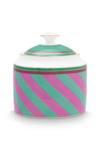 Zaharniță porțelan, Pip Studio, Stripes Pink-Green, 550ml, colecția Pip Chique