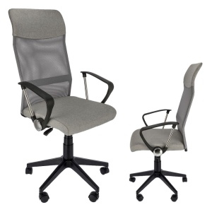 Scaun de birou ergonomic ZOOM, pivotant, cu brațe, mesh respirabil și șezut tapițat, reglabil pe înălțime, gri deschis/negru