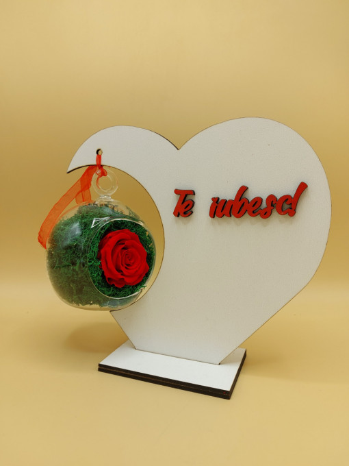 Inima cu trandafir criogenat - Te iubesc