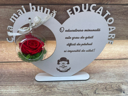 Suport in forma de inima cu trandafir criogenat - Educatoare