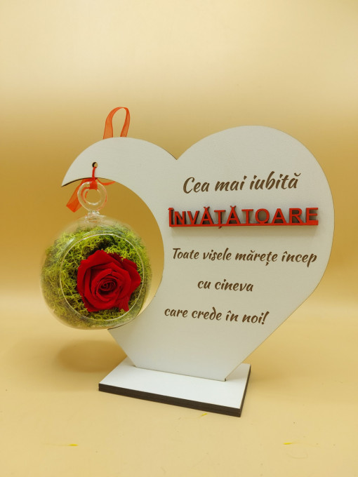 Suport inima cu trandafir criogenat- Învățătoare(toate visele)