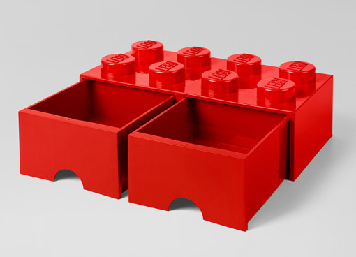 Cutie depozitare LEGO 2x4 cu sertare, rosu
