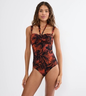 Costum de baie bandeau cu cupe buretate, Triumph Summer Palm OPD, Maro