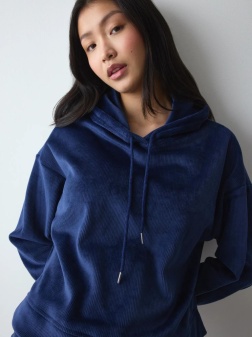 Hanorac din catifea reiată, Triumph Velour Rib Hoodie Bleumarin - Img 3