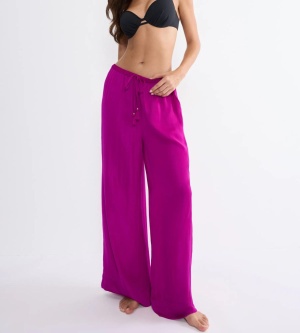 Pantaloni lungi evazați din satin, Triumph Summer Satin Trousers Mov