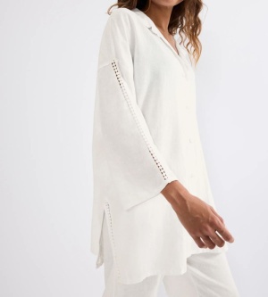 Cămașă damă din in și vâscoză, Triumph Summer Wear Boyfriend Shirt 01 Crem - Img 3
