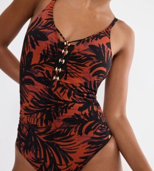 Costum de baie întreg cu cupe buretate cu efect modelator, Triumph Summer Palm OP 01, Maro - Img 3