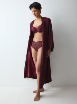 Halat lung cu cordon în talie, Triumph Amourette Jacquard Long Robe Bordo - Img 4