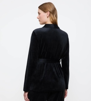 Halat scurt, Triumph Sensual Velour Robe Top 01 Negru - Img 2