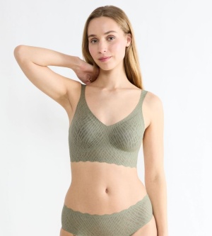 Bustieră fără armătură, dantelat, Sloggi ZERO Feel Bliss Bralette Verde