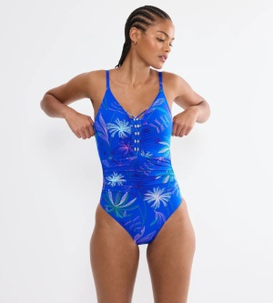 Costum de baie întreg cu cupe buretate, Triumph Summer Tropics OP 01 Albastru