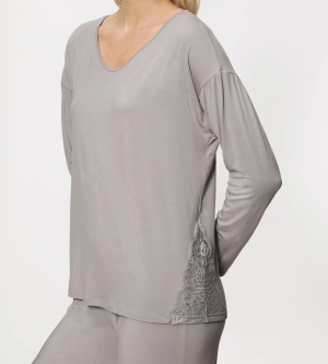 Pijama lungă din modal cu dantelă, Triumph Timeless Sensuality PK LSL Gri - Img 3