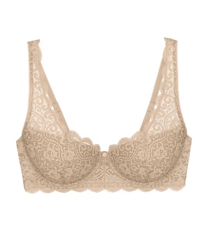 Sutien cu armătură și cupe buretate, din dantelă florală iconică, Triumph Amourette WHP Bej - Img 5