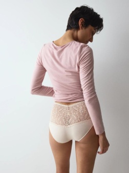 Chilot din dantelă cu talie înaltă tip bandeau, Triumph Pretty Modal Maxi Bej - Img 2