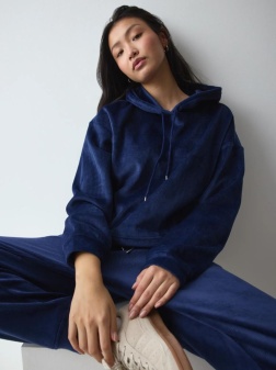 Hanorac din catifea reiată, Triumph Velour Rib Hoodie Bleumarin - Img 4