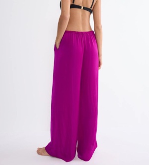 Pantaloni lungi evazați din satin, Triumph Summer Satin Trousers Mov - Img 2