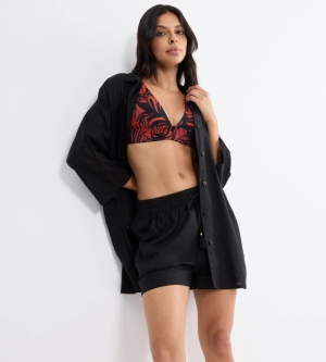 Pantaloni scurți cu croială lejeră din in și vâscoză, Triumph Summer Wear Shorts Negru - Img 4