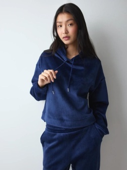 Hanorac din catifea reiată, Triumph Velour Rib Hoodie Bleumarin