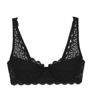 Sutien cu armătură și cupe buretate, din dantelă florală iconică, Triumph Amourette WHP Negru - Img 5