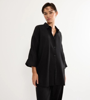 Cămașă damă din in și vâscoză, Triumph Summer Wear Boyfriend Shirt 01 Negru