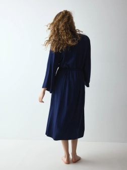 Halat lung cu cordon în talie, Triumph Amourette Jacquard Long Robe Bleumarin - Img 2