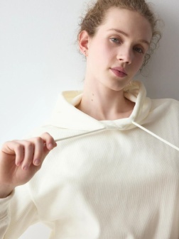 Hanorac din catifea reiată, Triumph Velour Rib Hoodie Crem - Img 3