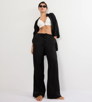 Pantaloni lungi evazați din in și viscoză, Triumph Summer Wear Trousers 01 Negru