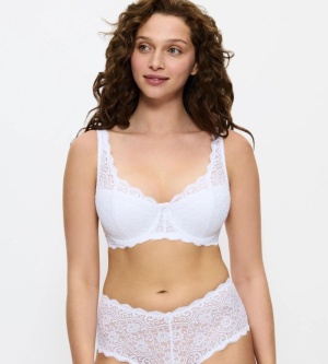Sutien cu armătură și cupe buretate, din dantelă florală iconică, Triumph Amourette WHP Alb