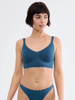 Bustieră fără armătură, dantelat, Sloggi ZERO Feel Bliss Bralette Albastru