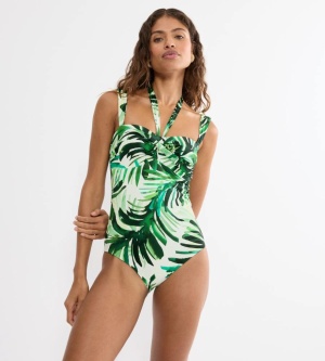 Costum de baie bandeau cu cupe buretate, Triumph Summer Palm OPD, Verde