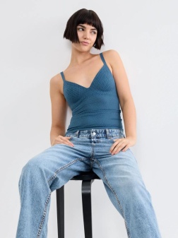 Maieu cu cupe push-up, Sloggi ZERO Feel Bliss THE UP Push Up Shirt Albastru - Img 4