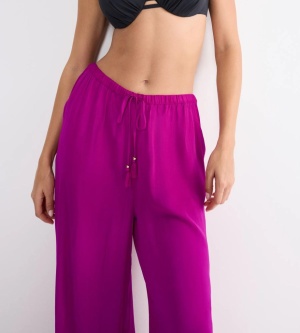 Pantaloni lungi evazați din satin, Triumph Summer Satin Trousers Mov - Img 3