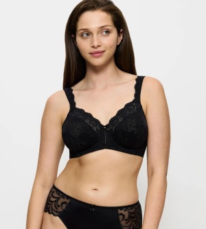 Sutien cu balene și cupe fără burete, cu acoperire completă, din dantela tulle, Triumph Stellina W Negru