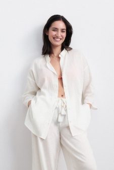 Cămașă damă din in și vâscoză, Triumph Summer Wear Boyfriend Shirt 01 Crem - Img 6