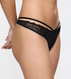 Chilot tanga cu tulle transparent, Triumph That Night in Vegas String Negru - Img 3