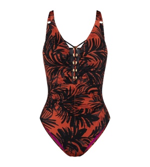 Costum de baie întreg cu cupe buretate cu efect modelator, Triumph Summer Palm OP 01, Maro - Img 5