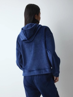 Hanorac din catifea reiată, Triumph Velour Rib Hoodie Bleumarin - Img 2