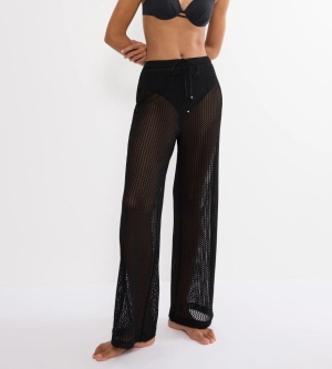 Pantaloni croșetați cu talie înaltă, Triumph Beach MyWear Crochet Trousers Negru