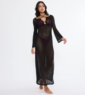 Rochie lungă croșetată, Triumph Beach MyWear Crochet Long Dress LSL Negru