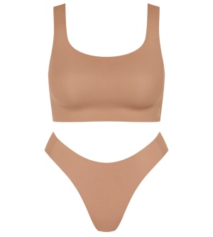 Set lenjerie, Sloggi ZERO Feel 2.0 Top + Chilot răscroit High Leg Bej