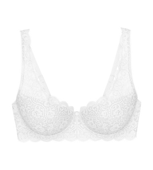 Sutien cu armătură și cupe buretate, din dantelă florală iconică, Triumph Amourette WHP Alb - Img 5