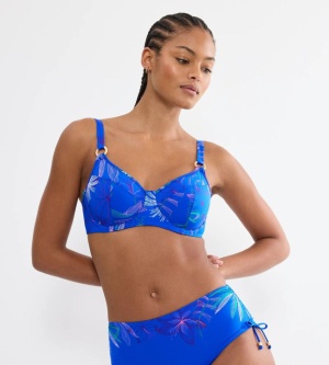 Sutien de baie minimizer, cu armătură, Triumph Summer Tropics W 01 Albastru