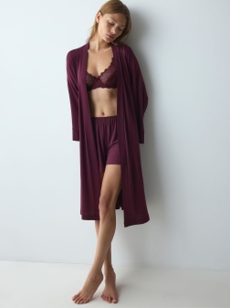Halat cu mâneci lungi, Triumph Amourette Robe Bordo - Img 3