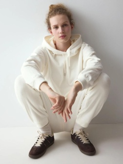 Hanorac din catifea reiată, Triumph Velour Rib Hoodie Crem - Img 4