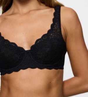 Sutien cu armătură și cupe buretate, din dantelă florală iconică, Triumph Amourette WHP Negru - Img 3