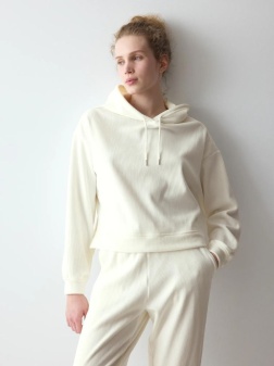 Hanorac din catifea reiată, Triumph Velour Rib Hoodie Crem