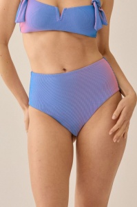 Naturana Merida 78116, Slip de baie cu talie înaltă în aspect Chameleon Ribbed Albastru-Roz - Img 1