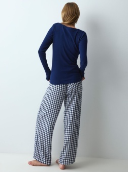 Set de pijama lungă din bumbac, Triumph Elevated Sets Bleumarin - Img 3